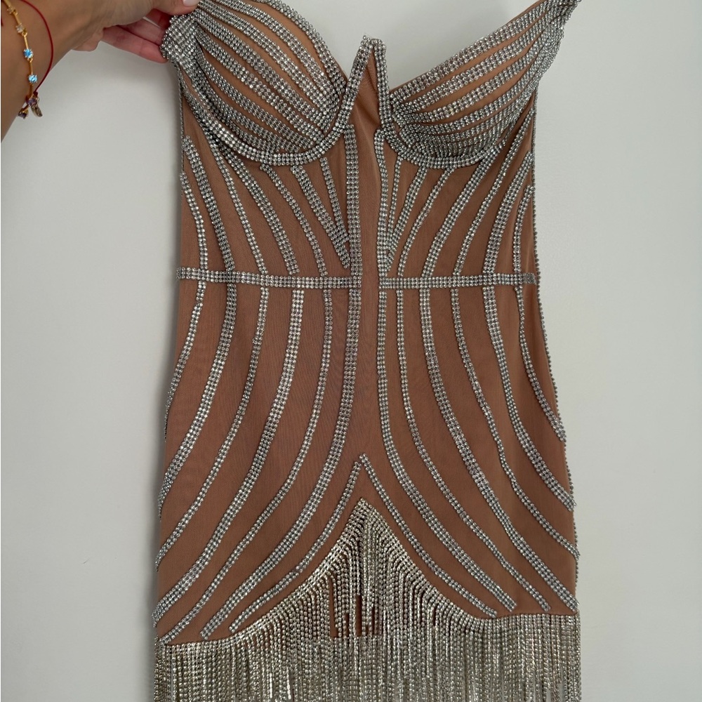 Silver Embellished Strapless Dress